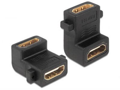 ADATTATORE HDMI FEMMINA/FEMMINA A 90° CON FORI PER FISSAGGIO