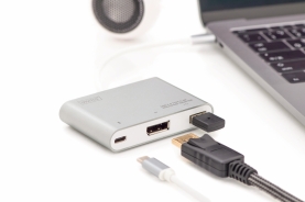 ADATTATORE MULTIPORTA USB TIPO C A TRE PORTE, DISPLAYPORT, TIPO C E USB 2.0 DIGITUS