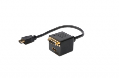 ADATTATORE SPLITTER 1 HDMI MASCHIO E 2 CONNETTORI FEMMINA: DVI-D 24+1 E HDMI