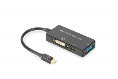 ADATTATORE VIDEO 3 IN 1 CONNETTORE MINI DP MASCHIO - HDMI + DVI + VGA