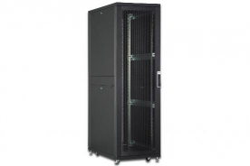 ARMADIO RACK 19 42 UNITA' LINEA SERVER (A)1970 x (L)800 (P)1000MM. COLORE NERO CON PORTA TRAFORATA E RUOTE