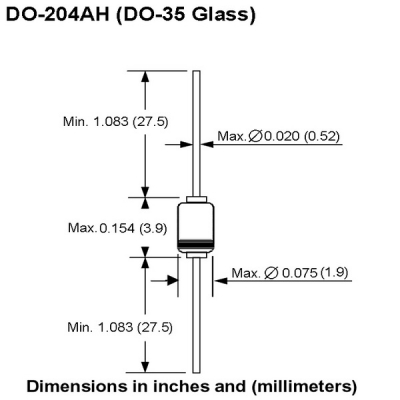 BA170 Diodo SI 20V 80mA 100ns DO - 35