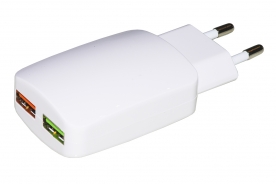 CARICATORE UNIVERSALE DA RETE CON 2 PRESE USB 5 VOLT 3 AMPERE COLORE BIANCO