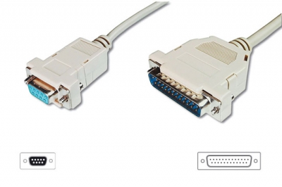 CAVO SERIALE RS232 NULL MODEM (INCROCIATO) CONNETTORI 9 POLI FEMMINA 25 MASCHIO MT 3