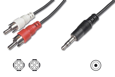 CAVO STEREO PER COLLEGAMENTO CASSE/PC - 1 CONNETTORE 3.5 MM./ 2 CONNETTORI CINCH (RCA) MASCHIO MT.10