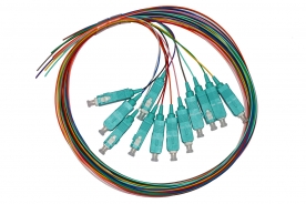 SET 12 CAVI PIGTAIL FIBRA OTTICA COLORATI CONNETTORI SC OM3 SIMPLEX 1 MT