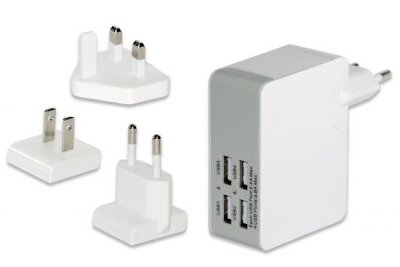 SET ADATTATORI DI RICARICA DA VIAGGIO (EU/UK/US) CON 4 PORTE USB