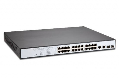 SWITCH 24 PORTE POE 10/100 CON 2 PORTE GIGABIT E 2 PORTE PER FIBRA OTTICA FULL POWER