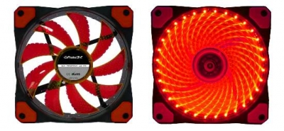 VENTOLA 12 VOLT MM. 120X120 TRASPARENTE 32 LED LUCE ROSSA CONNETTORE 3+4 POLI