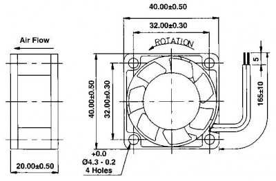 Ventola tachimetrica a 12V in corrente continua 40x40x20mm con cuscinetti