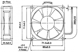 Ventola tachimetrica a 24V in corrente continua 80x80x25mm con bronzine